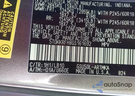 2016 Toyota Highlander Xle V6 из США, поврежденный, VIN 5TDKKRFH8GS161692